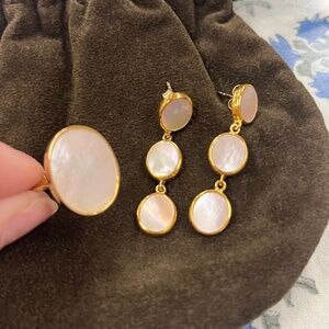 New J.Crew Mother of Pearl & Gold Plated Ring and Earring Set